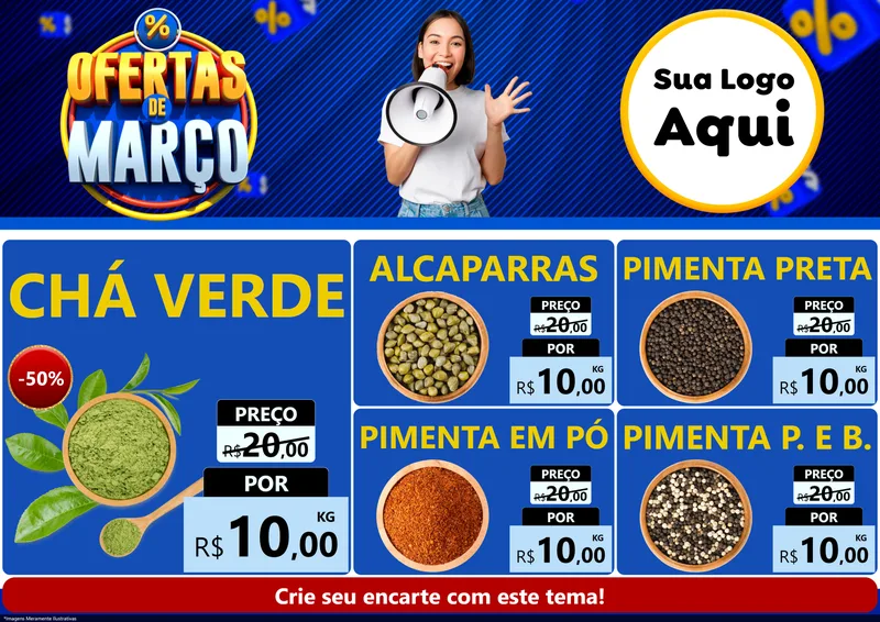 Modelo de Encarte para Encarte A4 Horizontal com o tema Ofertas de Março para Produtos Naturais