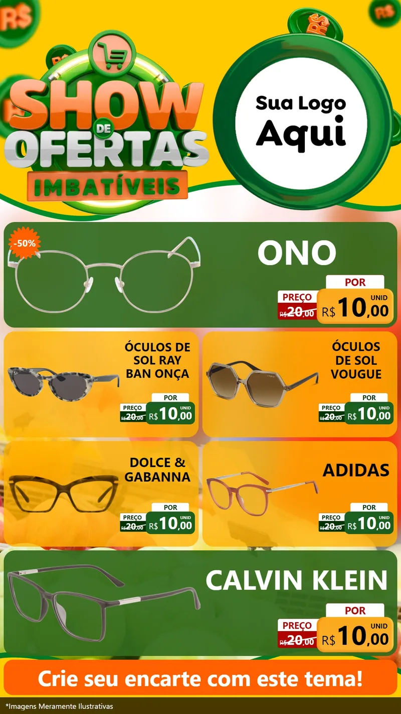 Modelo de TV para TV Vertical com o tema Show de Ofertas Imbatíveis para Óticas