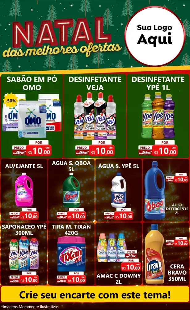 Modelo de Encarte para Encarte Grande com o tema Natal das Melhores Ofertas para Produtos de Limpeza