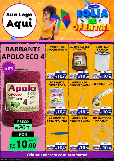Modelo de Encarte para Encarte A4 Vertical com o tema Folia de Ofertas para Armarinho e Aviamentos