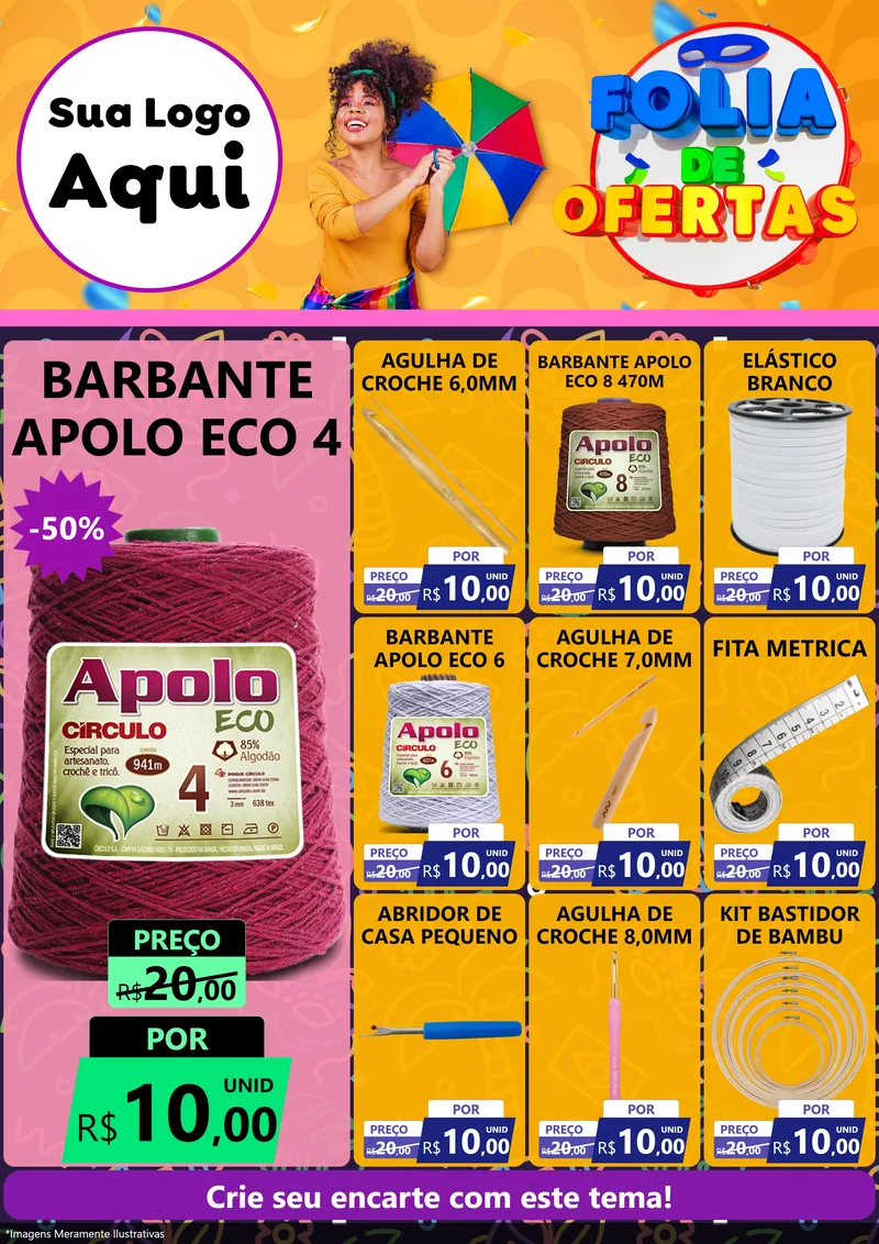 Modelo de Encarte para Encarte A4 Vertical com o tema Folia de Ofertas para Armarinho e Aviamentos