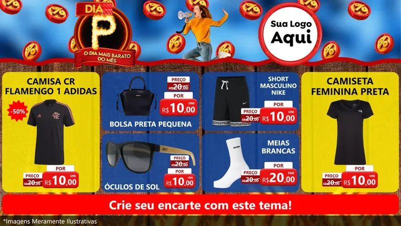 Modelo de TV para TV Horizontal com o tema Dia P - O Dia Mais Barato Do Mês para Roupas e acessórios