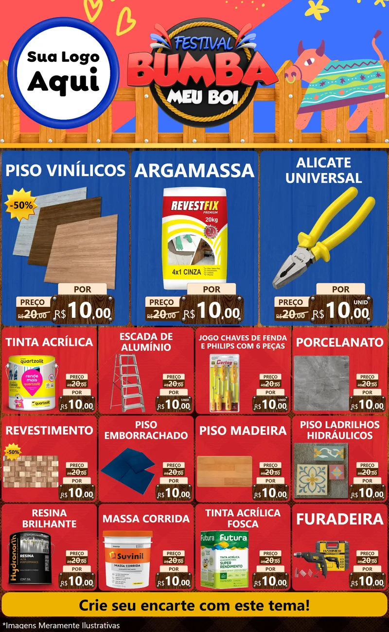 Modelo de Encarte para Encarte Grande com o tema Festival Bumba Meu Boi para Material para Construção
