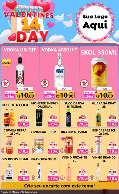 Modelo de Encarte para Encarte Grande com o tema Valentine's Day para Distribuidora de bebidas