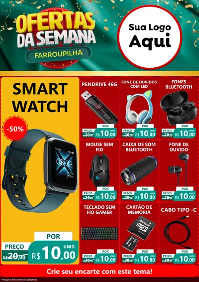 Modelo de Encarte para Encarte A4 Vertical com o tema Ofertas da Semana Farroupilha para Informática