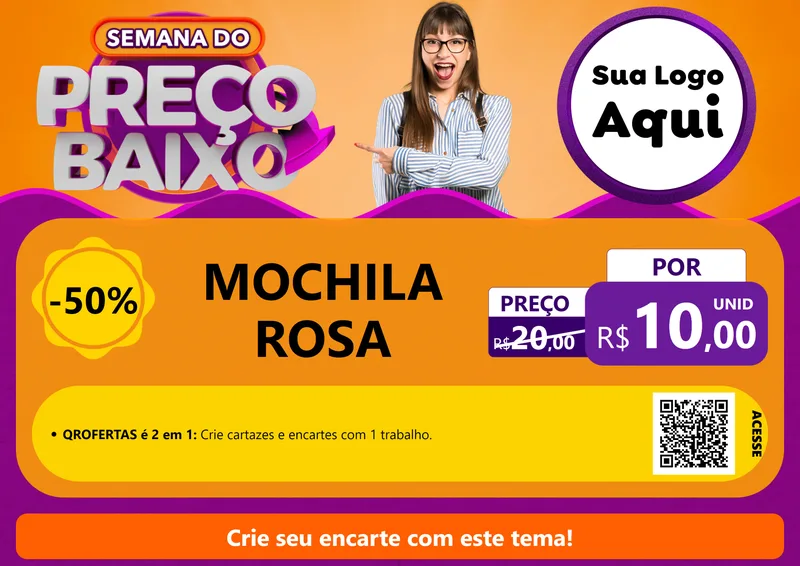 Modelo de Cartaz para Cartaz A4 Horizontal com o tema Semana do Preço Baixo para Papelaria