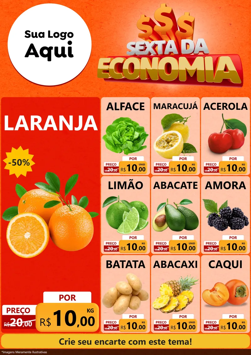 Modelo de Encarte para Encarte A4 Vertical com o tema Sexta da Economia para Hortifrúti