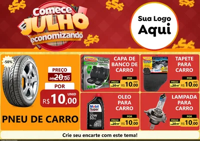 Modelo de Encarte para Encarte A4 Horizontal com o tema Comece Julho Economizando para Auto peças