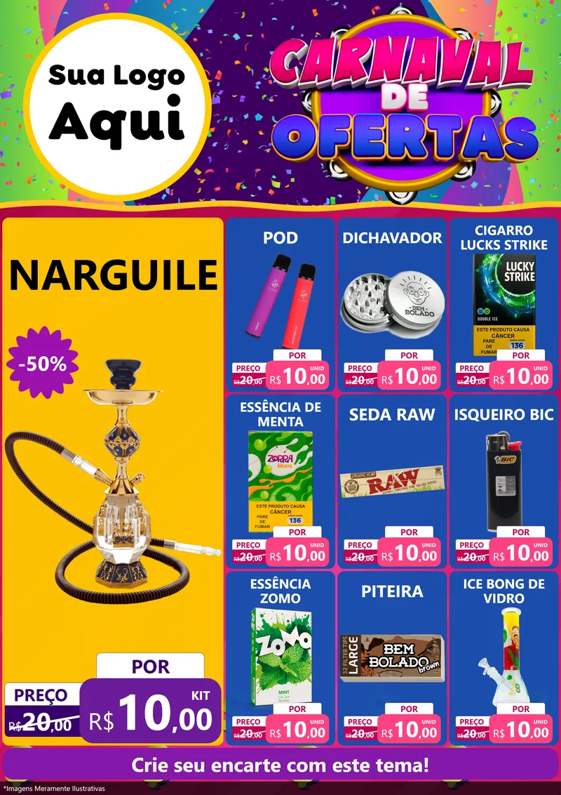 Modelo de Encarte para Encarte A4 Vertical com o tema Carnaval de Ofertas para Tabacaria