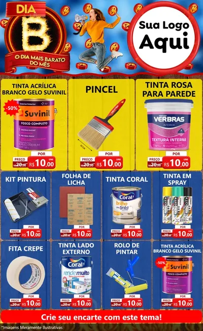 Modelo de Encarte para Encarte Grande com o tema Dia B - O Dia Mais Barato Do Mês para Tintas e Ferramentas