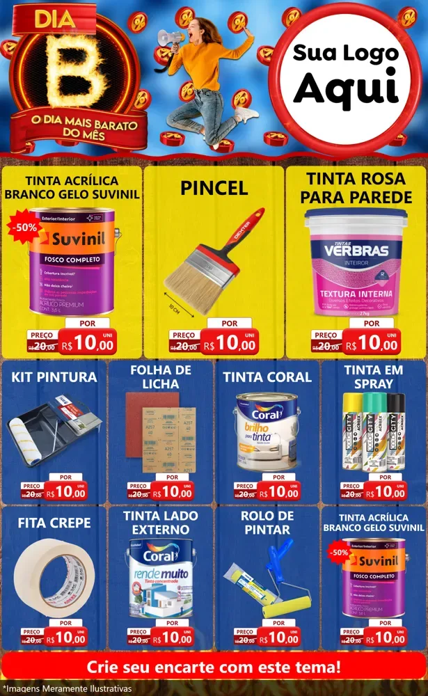 Modelo de Encarte para Encarte Grande com o tema Dia B - O Dia Mais Barato Do Mês para Tintas e Ferramentas