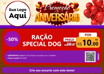 Modelo de Cartaz para Cartaz A4 Horizontal com o tema Promoção de Aniversário para Pet Shop