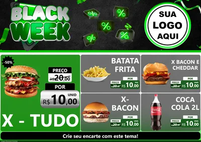 Modelo de Encarte para Encarte A4 Horizontal com o tema Black Week para Hamburgueria