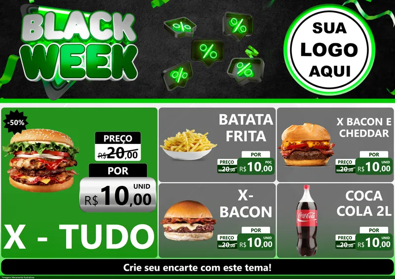 Modelo de Encarte para Encarte A4 Horizontal com o tema Black Week para Hamburgueria