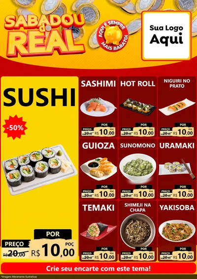 Modelo de Encarte para Encarte A4 Vertical com o tema Sabadou do Real para Comida japonesa
