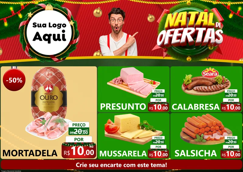 Modelo de Encarte para Encarte A4 Horizontal com o tema Natal de Ofertas para Frios e Laticínios