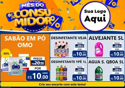 Modelo de Encarte para Encarte A4 Horizontal com o tema Mês do Consumidor para Produtos de Limpeza