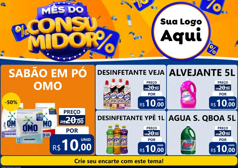 Modelo de Encarte para Encarte A4 Horizontal com o tema Mês do Consumidor para Produtos de Limpeza