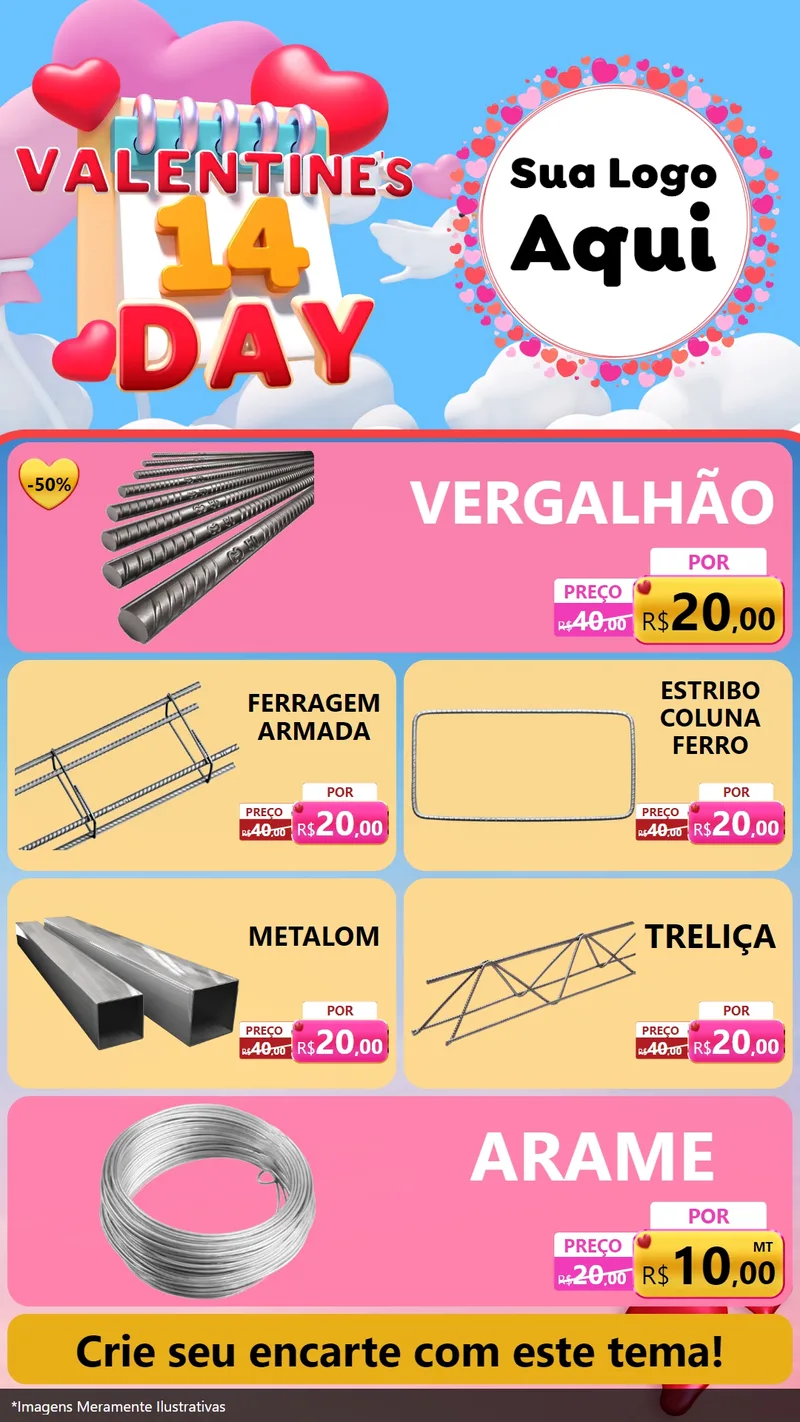 Modelo de TV para TV Vertical com o tema Valentine's Day para Ferragens