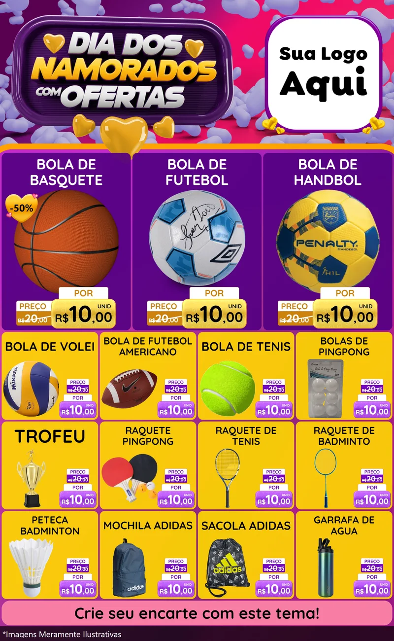 Modelo de Encarte para Encarte Grande com o tema Dia Dos Namorados Com Ofertas para Artigos Esportivos
