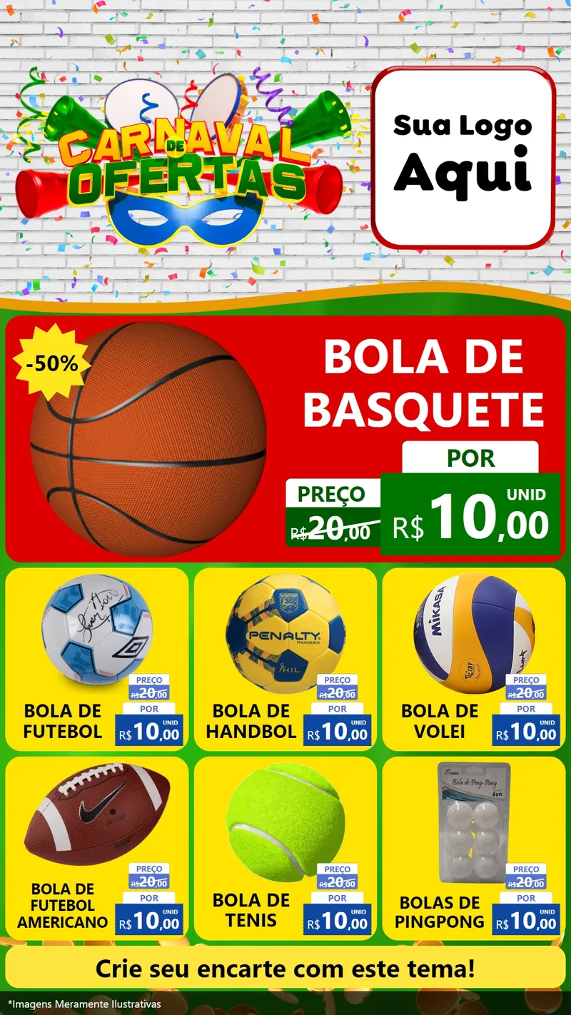 Modelo de Rede Social para Stories com o tema Carnaval de Ofertas para Artigos Esportivos