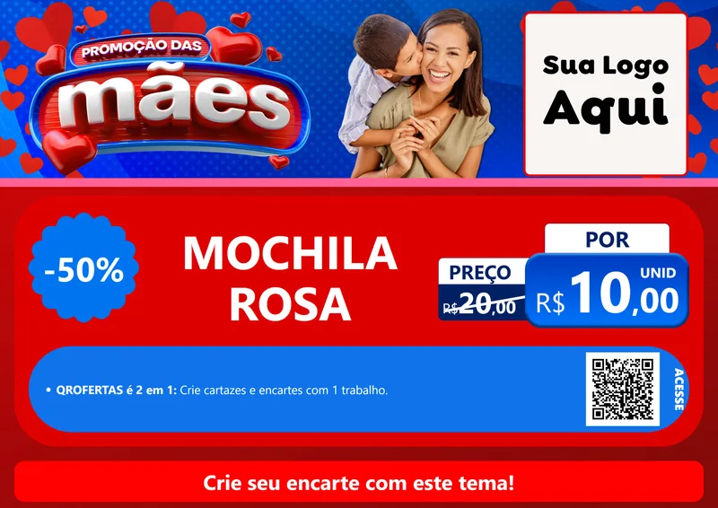 Modelo de Cartaz para Cartaz A4 Horizontal com o tema Promoção das Mães para Papelaria