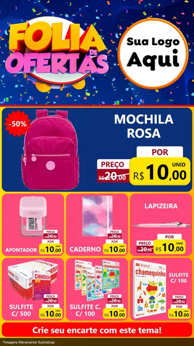 Modelo de Rede Social para Stories com o tema Folia de Ofertas para Papelaria