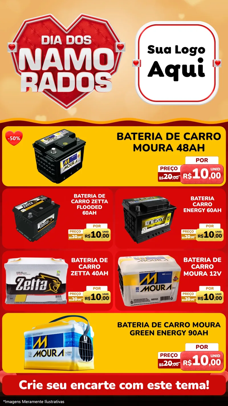 Modelo de TV para TV Vertical com o tema Dia dos Namorados para Baterias Elétricas