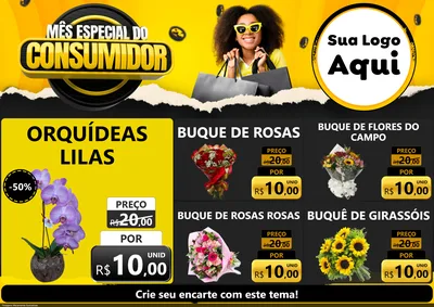 Modelo de Encarte para Encarte A4 Horizontal com o tema Mês Especial do Consumidor para Floricultura e jardim