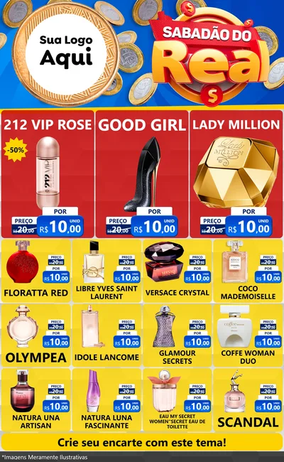 Modelo de Encarte para Encarte Grande com o tema Sabadão do Real para Perfumes