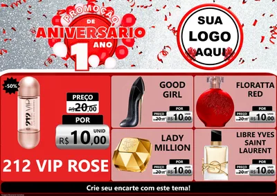 Modelo de Encarte para Encarte A4 Horizontal com o tema Promoção de Aniversário - 1 Ano para Perfumes