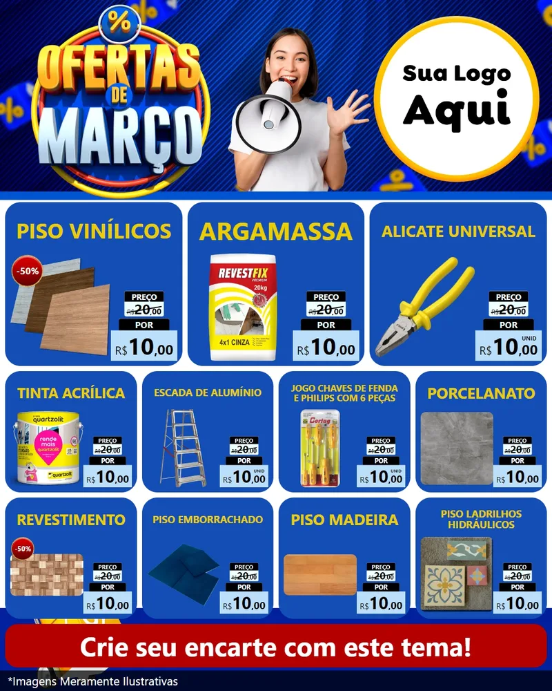 Modelo de Rede Social para Feed Instagram com o tema Ofertas de Março para Material para Construção
