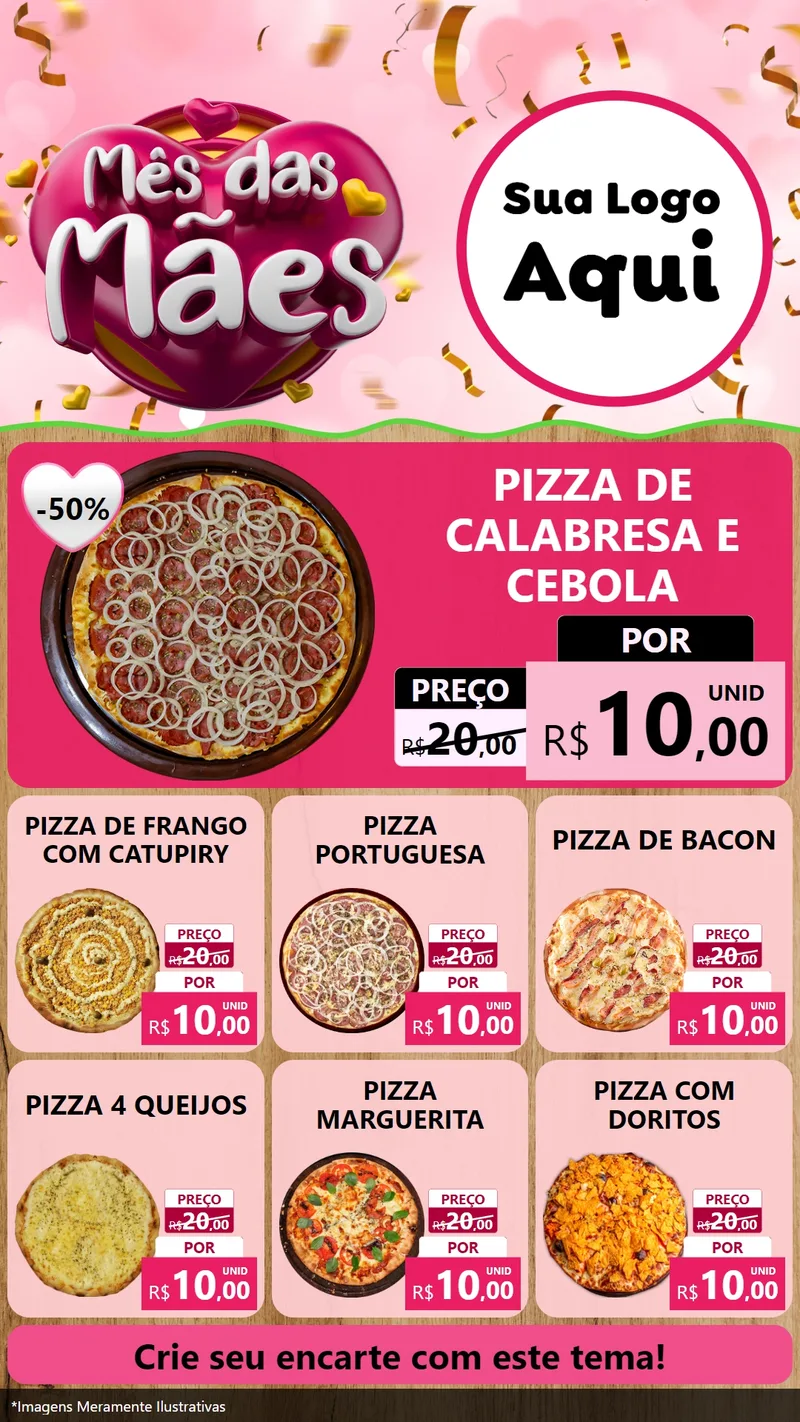 Modelo de Rede Social para Stories com o tema Mês das Mães para Pizzaria