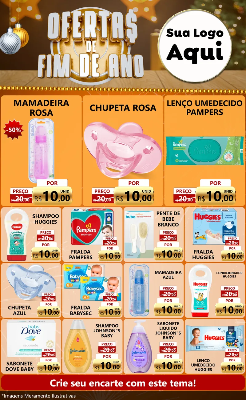 Modelo de Encarte para Encarte Grande com o tema Ofertas de Fim de Ano para Bebês