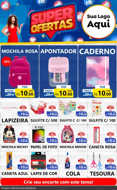 Modelo de Encarte para Encarte Grande com o tema Super Ofertas para Papelaria