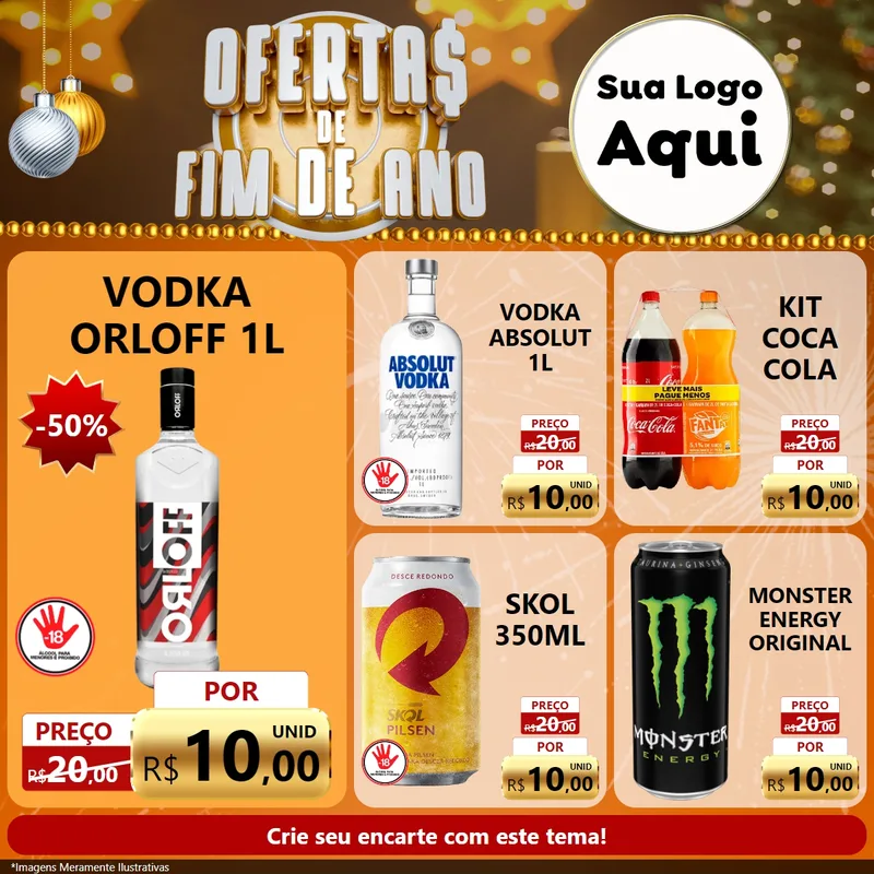 Modelo de Rede Social para Feed Facebook com o tema Ofertas de Fim de Ano para Distribuidora de bebidas