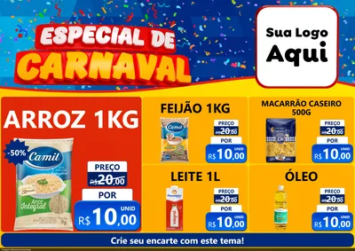 Modelo de Encarte para Encarte A4 Horizontal com o tema Especial de Carnaval para Supermercado