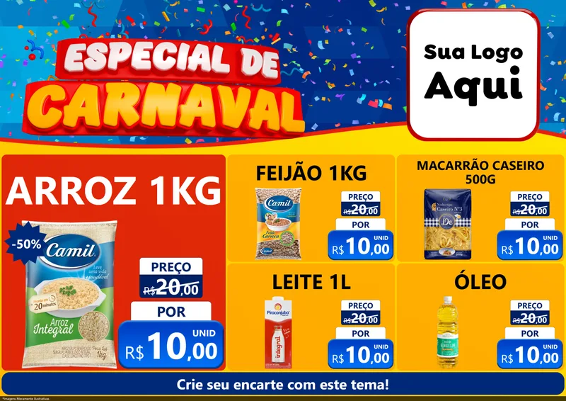 Modelo de Encarte para Encarte A4 Horizontal com o tema Especial de Carnaval para Supermercado