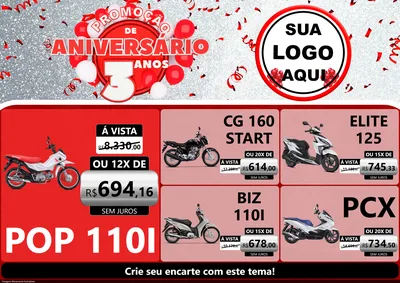 Modelo de Encarte para Encarte A4 Horizontal com o tema Promoção de Aniversário - 3 Anos para Concessionaria de Motos
