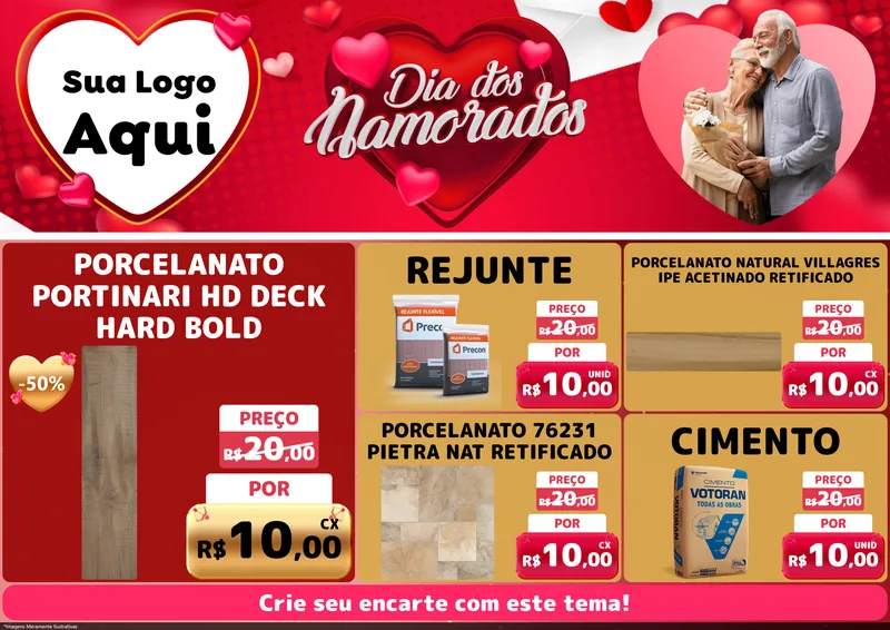 Modelo de Encarte para Encarte A4 Horizontal com o tema Dia Dos Namorados para Pisos e revestimentos