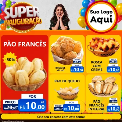 Modelo de Rede Social para Feed Facebook com o tema Super Inauguração para Padaria