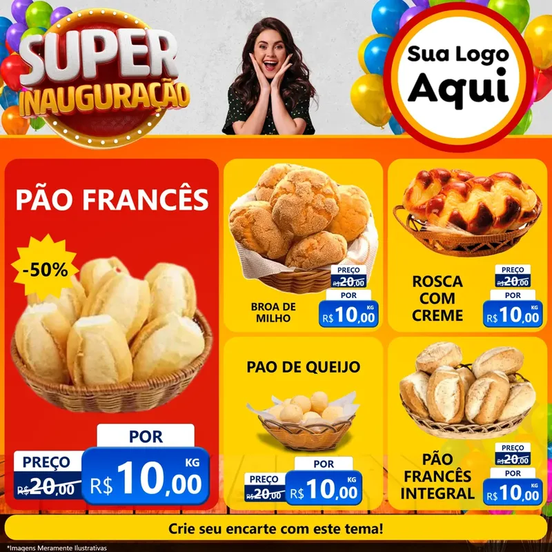 Modelo de Rede Social para Feed Facebook com o tema Super Inauguração para Padaria