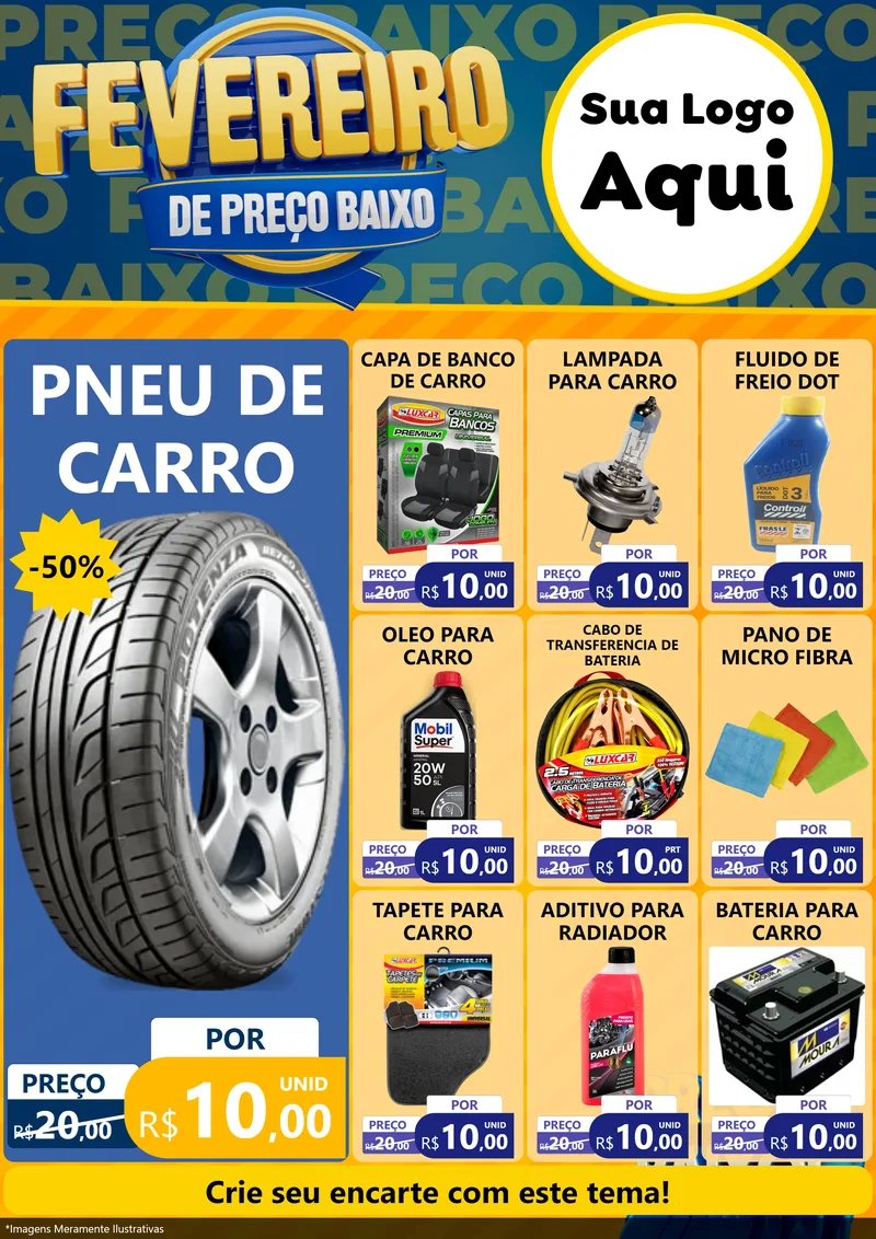 Modelo de Encarte para Encarte A4 Vertical com o tema Fevereiro de Preço Baixo para Auto peças