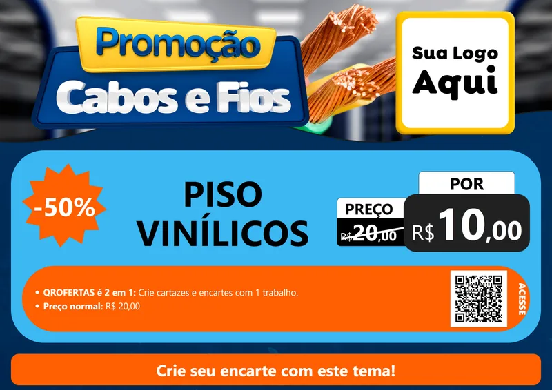 Modelo de Cartaz para Cartaz A4 Horizontal com o tema Promoção Cabos e Fios - Construção / Elétrica para Material para Construção