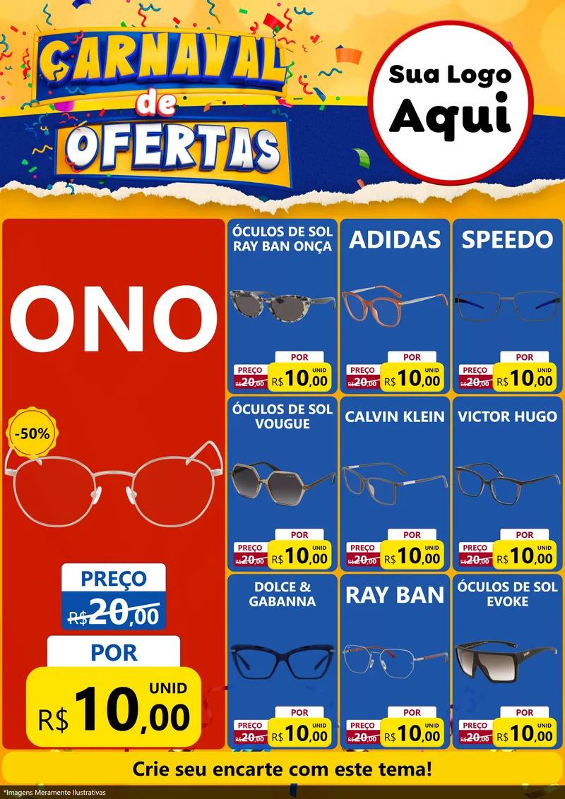 Modelo de Encarte para Encarte A4 Vertical com o tema Carnaval de Ofertas para Óticas