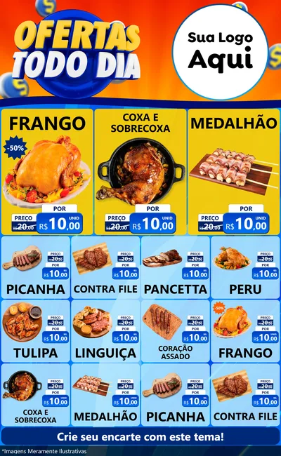 Modelo de Encarte para Encarte Grande com o tema Ofertas Todo Dia para Assados