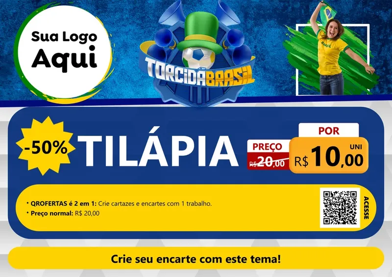Modelo de Cartaz para Cartaz A4 Horizontal com o tema Torcida Brasil - Copa para Peixaria