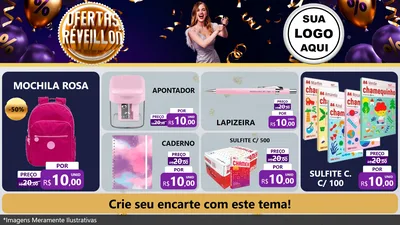 Modelo de TV para TV Horizontal com o tema Ofertas de Réveillon para Papelaria