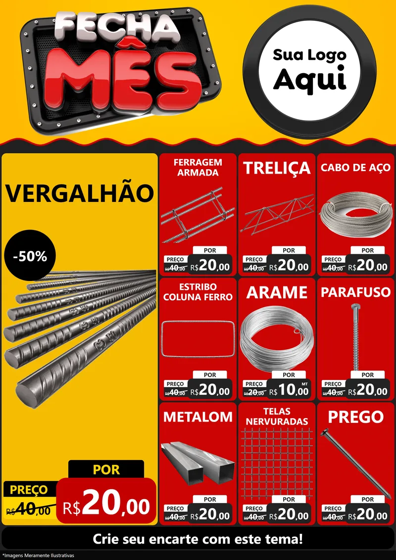 Modelo de Encarte para Encarte A4 Vertical com o tema Fecha Mês para Ferragens