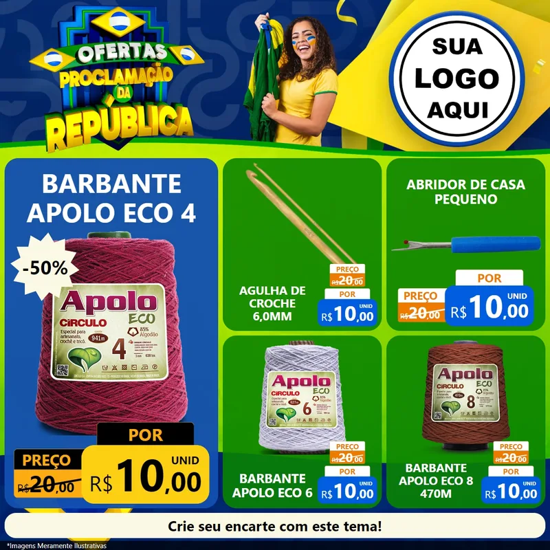 Modelo de Rede Social para Feed Facebook com o tema Ofertas Proclamação da República para Armarinho e Aviamentos